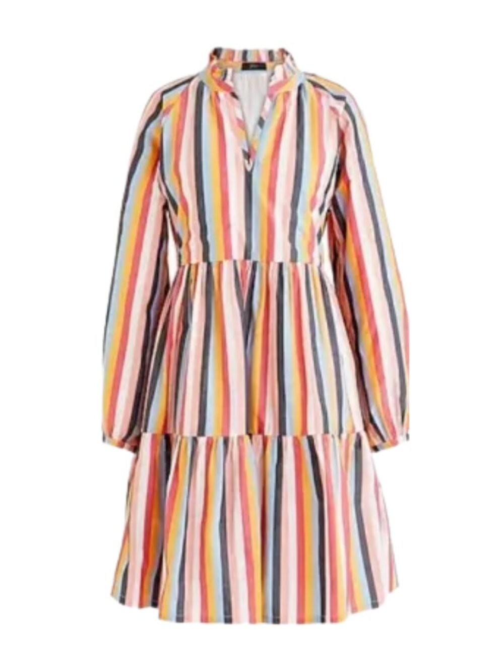 J. Crew Tiered Popover Dress Rose Multi Stripe Cotton Poplin Long Sleeve XS